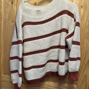 Striped Knit Sweater - White and Brown
